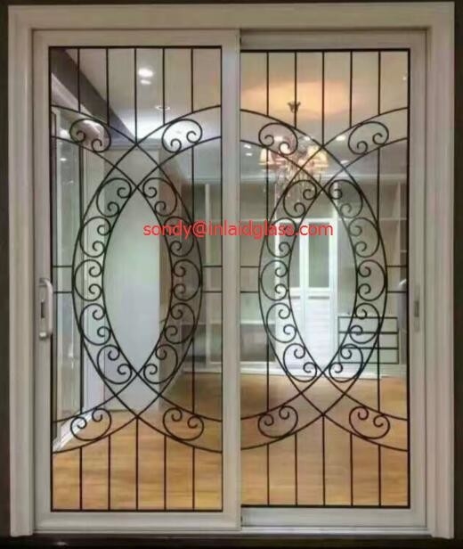 Wrought Iron Glass Panel With 12 12 Black Steel Bar In