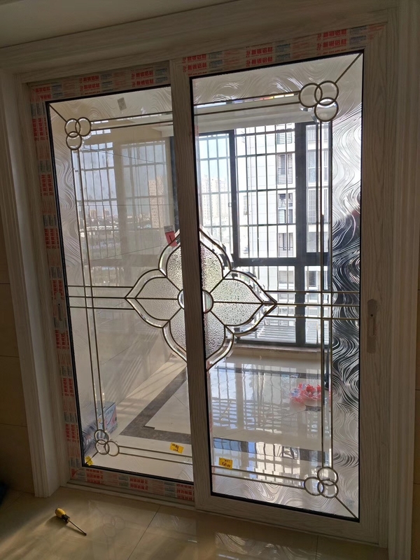 2017 Decorative Leaded Glass Inserts For Sliding Door With Brass