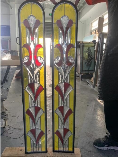 Customized round top Colored Interior Door Glass Inserts with Zinc Caming